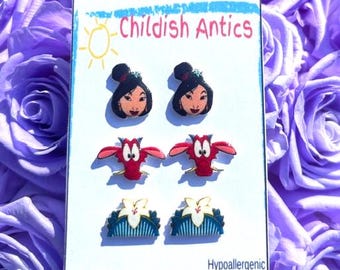 Mulan Earrings, Mushu, Disney Princess, Classic Disney, Disney Stud Earrings, Disney Jewelry, Disney Necklace, Hypoallergenic