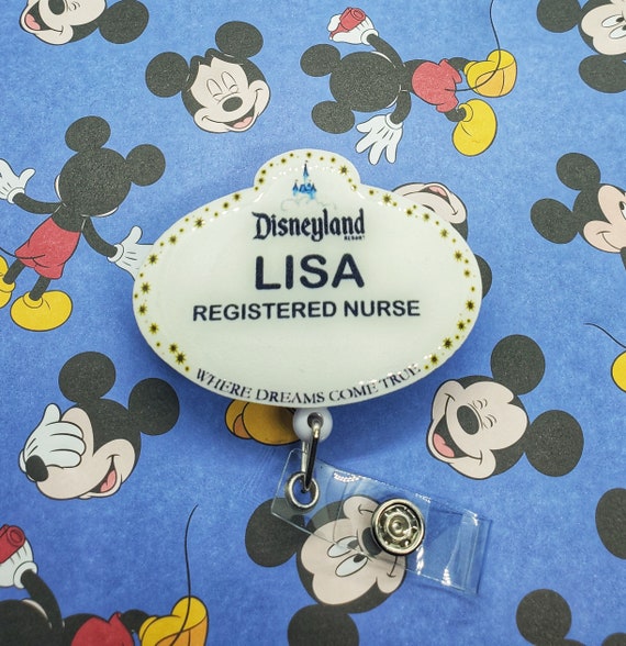 Customized Disneyland Badge Reel Name Tag, Disneyland Lapel Pin