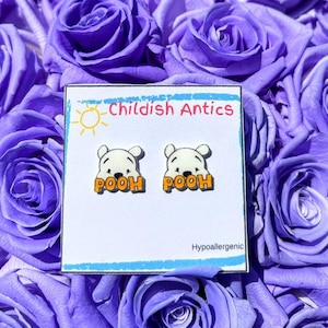 Winnie the Pooh Earrings, Pooh Bear Earrings, Disney Stud Earrings, Disney Jewelry, Disney Necklace, Hypoallergenic