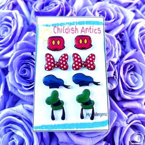Mickey and Friends Earrings, Classic Mickey, Minnie, Donald Duck, Disney Stud Earrings, Disney Jewelry, Disney Necklace, Hypoallergenic