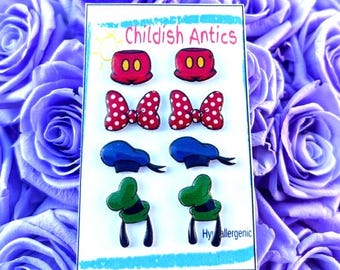 Classic Mickey & Friends Earrings | Disney Jewelry Gift | Hypoallergenic Studs | Holiday and Christmas Gift Idea