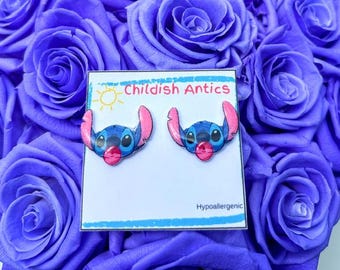 Stitch Earrings, Lilo and Stitch Earrings, Ohana, Stitch Gift, Disney Stud Earrings, Disney Jewelry, Disney Necklace, Hypoallergenic