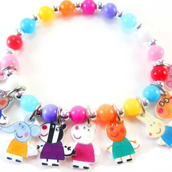 Peppa Pig Charm Bracelet, Peppa Pig Jewelry, Peppa Pig Party Favors, Peppa Pig Birthday, Peppa Pig Necklace