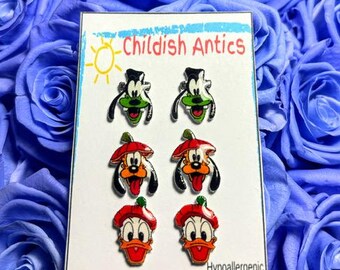 Halloween Mickey and Friends Earrings, Goofy, Pluto, Donald, Disney Stud Earrings, Disney Halloween, Hypoallergenic