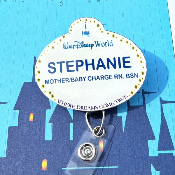 Customized Disney World Badge Reel Name Tag, Disney World Badge, Disney World Button, Nurse Badge Reel, Badge Holder, Teacher Badge Reel