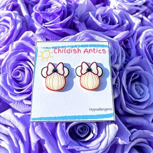 Halloween Minnie Earrings, Pumpkin Mickey and Minnie, Disney Stud Earrings, Disney Jewelry, Disney Necklace, Hypoallergenic
