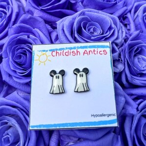 Halloween Mickey Ghost Earrings, Pumpkin Mickey and Minnie, Disney Stud Earrings, Disney Jewelry, Disney Necklace, Hypoallergenic