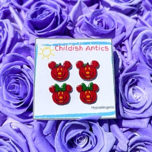 Halloween Mickey and Minnie Earrings, Pumpkin Mickey and Minnie, Disney Stud Earrings, Disney Jewelry, Disney Necklace, Hypoallergenic