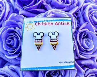 Mickey Ice Cream Earrings, Disney Parks Food, Disney Stud Earrings, Disney Jewelry, Disney Necklace, Hypoallergenic