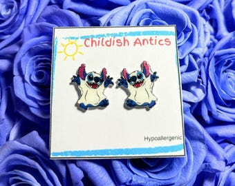 Stitch Halloween Earrings, Stitch Ghost Earrings, Ohana, Disney Stud Earrings, Disney Jewelry, Disney Necklace, Hypoallergenic