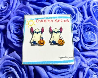 Stitch Halloween Earrings, Stitch Ghost Earrings, Ohana, Disney Stud Earrings, Disney Jewelry, Disney Necklace, Hypoallergenic
