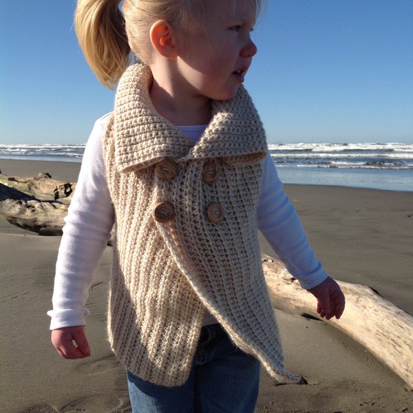 Crochet Pattern - Sandpiper Sweater Vest, PDF Instant Download, Includes Sizes (6-12mo,12-18mo,18-24m, 2T/3T, 4T/5T)