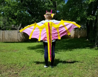 Dragon Wings and Tail Premium Yellow Pink Kids Age 4 to Adult