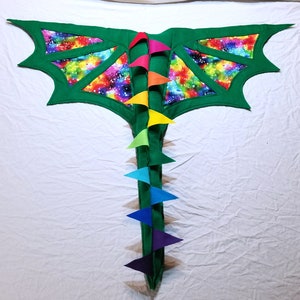 Dragon Wings and Tail Basic Green Rainbow Galaxy Kids Age 4 to Adult