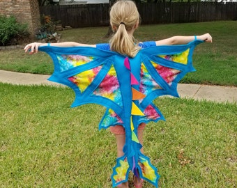 Dragon Wings and Tail Teal Rainbow Costume Kids Ages 6 Months to Adult