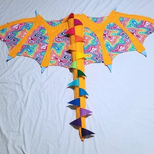 Dragon Wings and Tail Premium Yellow Orange Rainbow Swirl Kids Age 4 to Adult