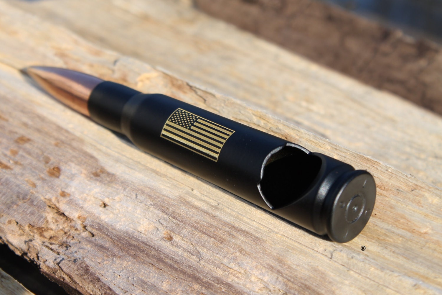 Quick SHIP-American Flag-50 Caliber® Black Powder Coated Bullet Bottl…