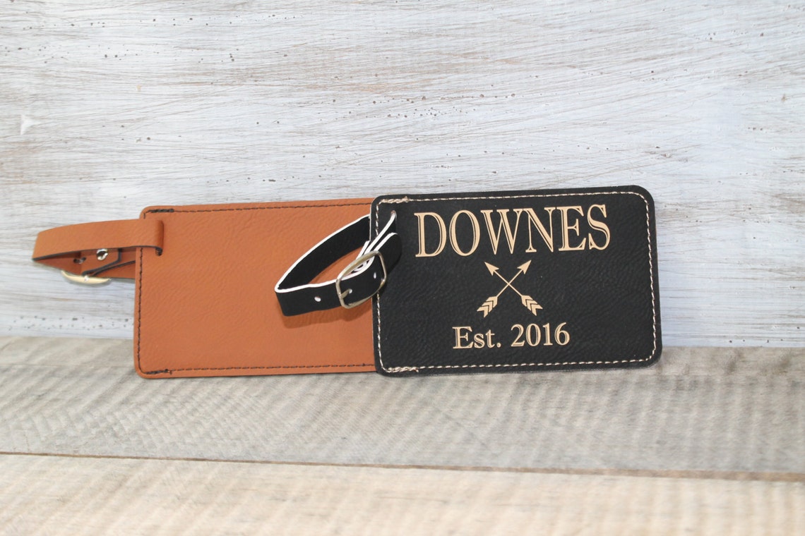 Laser Engraved Large Leather Luggage Tagsengraved Luggage Etsy