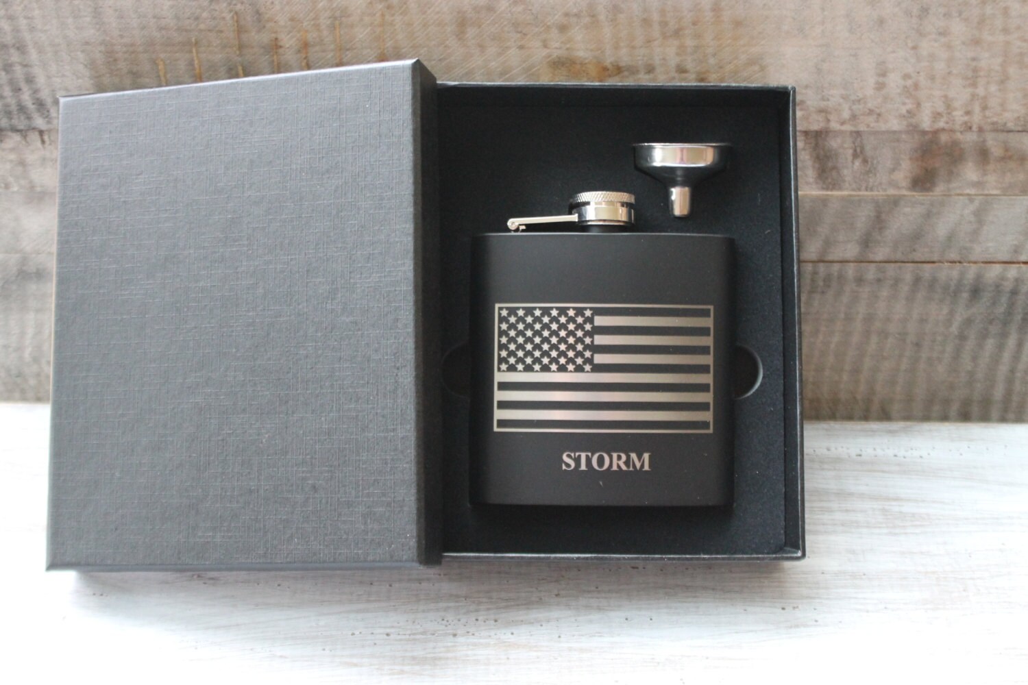 Quick Ship-Personalized Matte Black Stainless Steel American Flag Las…