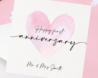 Personalised First Anniversary Card, Mr and Mrs, Mr and Mr, Mrs & Mrs, Custom Name Card, 1st Wedding Anniversary Card, Send Direct