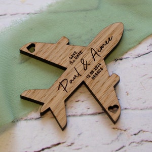 Aeroplane Fridge Magnet SAVE THE DATE Wedding, Wooden Magnet, Travel Aeroplane Invitation for Abroad Wedding, Italy Greece Any Country