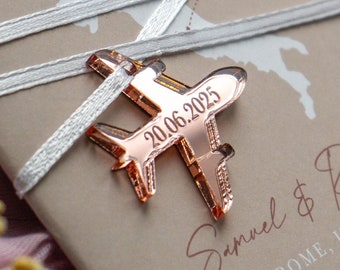 DIY Plane Charms for Passport Invitations, Add your own Acrylic or Wood Aeroplane to Travel Destination Invitation. With String or Ribbon