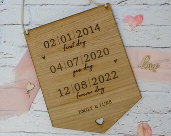 Personalised First Day, Yes Day, Forever Day Wooden Engraved Hanging Sign. Personalised Gift for Couple, Wedding, Valentine's Day Gift
