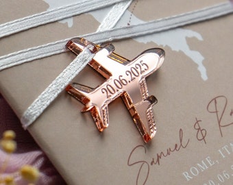 DIY Plane Charms for Passport Invitations, Add your own Acrylic or Wood Aeroplane to Travel Destination Invitation. With String or Ribbon