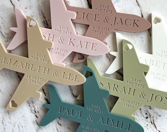 Plane Save the Date Fridge Magnet, Destination Wedding Invitation, Acrylic/wood Keepsake, Laser Cut