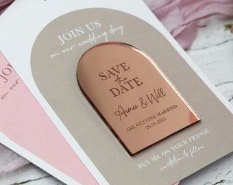 Arch Mirror Acrylic Fridge Magnet Save the Date - Luxury Magnetic Wedding Invitation - Gold, Rose Gold, Silver