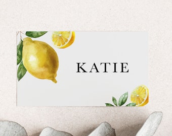 Personalised FLAT Wedding Guest Place Name Cards, Lemon Guest Name Cards, 100mm x 60mm