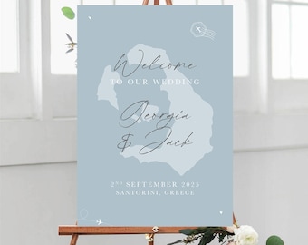 Printed Destination Wedding Welcome Sign, Abroad Wedding with Map, Blue Poster or Board (A1 A2 or A3)