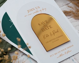 Arch Mirror Acrylic Fridge Magnet Save the Date - Luxury Magnetic Wedding Invitation - Gold, Rose Gold, Silver