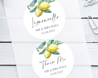 ANY TEXT Wedding Stickers, Personalised Lemon Stickers with Black Text, Custom Wedding Day/Baby Shower Favour Stickers, Limoncello