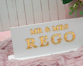 Personalised Acrylic Top Table Laser Cut Sign for Wedding, Mr and Mrs Sign, Mrs and Mrs Sign, 3D Letters, 15 Colours