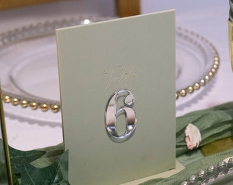 Acrylic Wedding Table Numbers 5x7 Matt and Mirror Acrylic Table Sign. Arch, Wavy, Rectangle or Slant Shape - Sage Green & Silver, 15 Colours