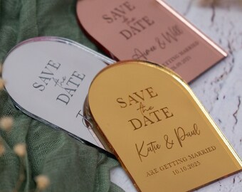 Arch Mirror Acrylic Fridge Magnet Save the Date - Luxury Magnetic Wedding Invitation - Gold, Rose Gold, Silver