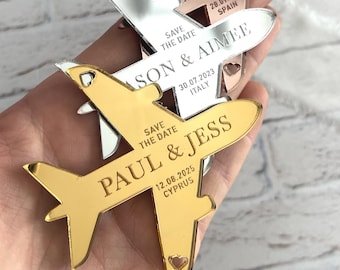 Plane Save the Date Fridge Magnet, Acrylic Destination Wedding Keepsake Invitation, Laser Cut
