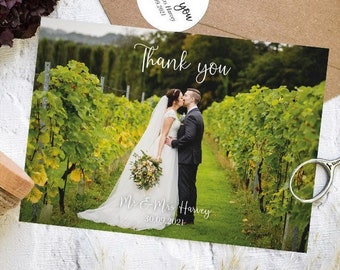 Folded Thank You Cards for Wedding Guests, Personalised Wedding Thank You Photo Cards, Simple A6 Folded Card with Photo, Stickers