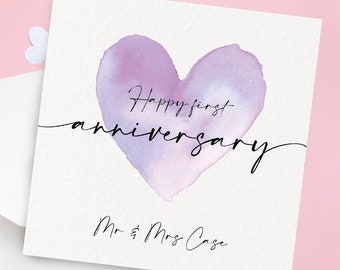 Personalised First Anniversary Card, Mr and Mrs, Mr and Mr, Mrs & Mrs, Custom Name Card, 1st Wedding Anniversary Card, Send direct