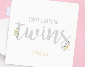 Expecting Twins Card, Congratulations It's Twins, Neutral Grey Card, Congrats on your Pregnancy, Card for Pregnancy, Twins Card