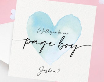 Personalised Page Boy Proposal Card with Name, Will You Be My/Our Page Boy, Wedding Card Pageboy, Blue Card