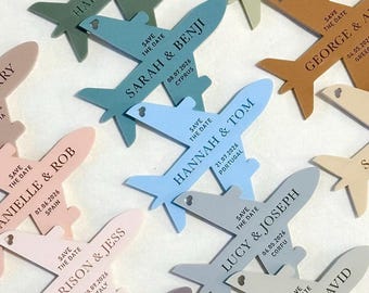 Aeroplane Fridge Magnet SAVE THE DATE Destination Abroad Wedding, Acrylic Plastic, Travel Airplane Invitation, Italy Greece (Any Text)