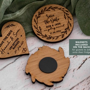 Wooden Fridge Magnet SAVE THE DATE for Wedding, with Lemon Themed A6 Backing Card, Heart Shape or Wreath, Engraved Save the Date image 4