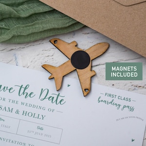 Lemon Olive Tree Magnet Boarding Pass Wedding SAVE the DATE, Wooden Plane Fridge Magnet, Travel Aeroplane Wedding Ticket for Italy Wedding image 2