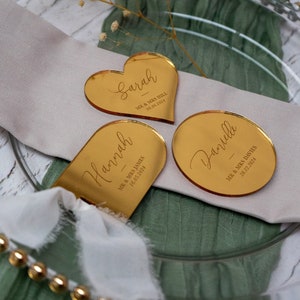 Mirror Acrylic Guest Names, Personalised Wedding Guest Place Names Gold, Silver, Rose Gold Luxury Engraved Names Arch, Round, Heart image 3