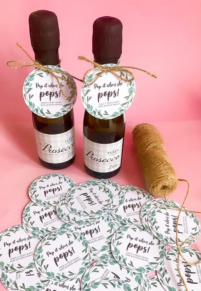 Baby Shower Tags Pop It When She Pops Circle Round Prosecco Etsy UK