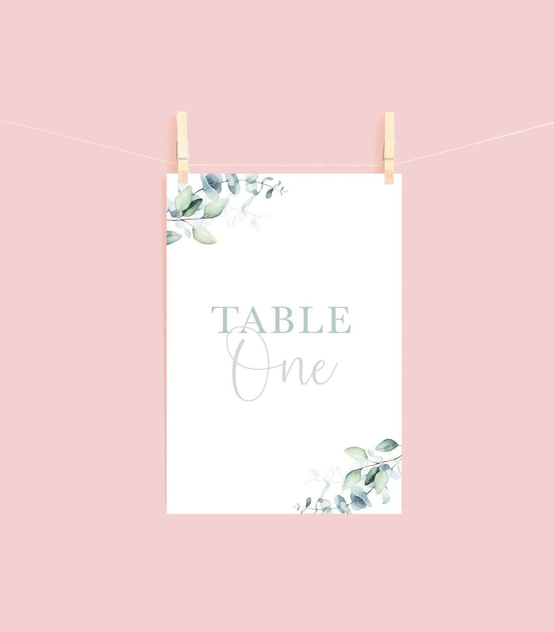 Printed A6 Table Name Cards, Green Eucalyptus Watercolour Wedding Table ...