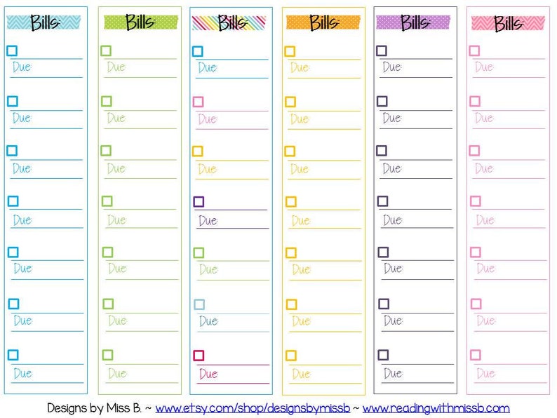 Bills Tracker Printable Planner Stickers - Etsy