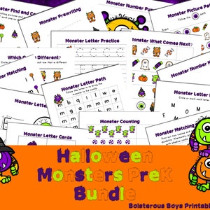 Halloween Monsters PreK Printable Thematic Learning Pack Bundle with Bonus Pack!